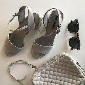 Zara gray suede chunky heel sandals